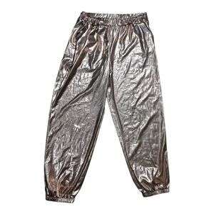 Pumpkino Rose Gold Metallic Track Pants Size L Stretch Pockets Elastic-Waistband